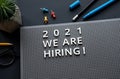 2021 Now hiring announcement.business team.job interview Royalty Free Stock Photo