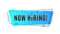 Now hiring concept. Emergency job vacancy advertisement geometric blue banner