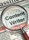 Now Hiring Content Writer. 3D. Royalty Free Stock Photo