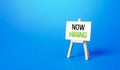 Now hiring easel. Recruitment new employee workers. Search for specialists and highly qualified professionals. Staff job interview Royalty Free Stock Photo