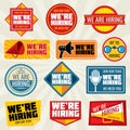 Now hiring employer, promotion at work vector badge and labels