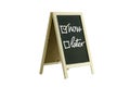 Now or Later with checkboxes - white chalk handwriting on blackboard Clipping path.