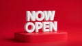 Now Open Announcement Sign on Red Background Royalty Free Stock Photo