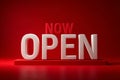 Now Open Announcement Sign on Red Background Royalty Free Stock Photo