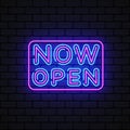 Now Open neon on light background. Vector icon isolated template Royalty Free Stock Photo