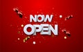 Now Open white sign on red background. Royalty Free Stock Photo