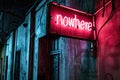 Nowhere neon illuminated sign at night - AI Generated