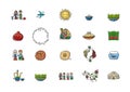 Nowruz, holiday of arrival of spring. Holiday symbols, people, food, customs and traditions. Icons set for your design