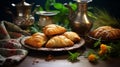 Nowruz treats on the table. Selective focus.