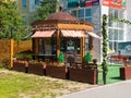 Noyabrsk, Russia, 5 jule 2021: The local coffee shop is built like a coffee grinder