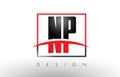 NP N P Logo Letters with Red and Black Colors and Swoosh.