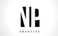 NP N P White Letter Logo Design with Black Square.