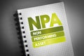 NPA - Non Performing Asset acronym on notepad, business concept background