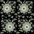 Pattern of flowers and leaves on a dark background for decorative design. Royalty Free Stock Photo