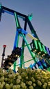 NPE Pleasure and leisure park for children and adults swings and attractions Evening lights on swing Scary creepy swing Royalty Free Stock Photo