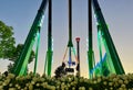 NPE Pleasure and leisure park for children and adults swings and attractions Evening lights on swing Scary creepy swing Royalty Free Stock Photo