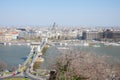 Aerial view of Budapest from Buda hill, with the Danube river, Szechenyi chain bridge, and Szent Istvan Basilica. Royalty Free Stock Photo