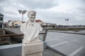 Statue of Jean Michel Nicolier in the war torn city of Vukovar, near the Nicolier Bridge. Royalty Free Stock Photo
