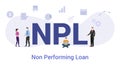 Npl non performing loan concept with big word or text and team people with modern flat style - vector