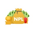 NPL, non-performing loan. Concept with keywords, letters and icons. Vector illustration