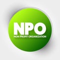 NPO - Non-Profit Organization acronym, business concept background