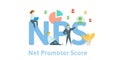 NPS, Net Promoter Score. Concept with keywords, letters and icons. Flat vector illustration on white background.