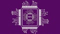NPU Chipset with Circuit Board Connections on Purple Background Royalty Free Stock Photo