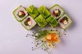 rolls with avocado and microgreens closeup on a white background1 Royalty Free Stock Photo