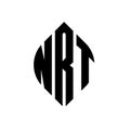 NRT circle letter logo design with circle and ellipse shape. NRT ellipse letters with typographic style. The three initials form a