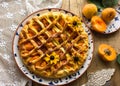 Rustic plum tart pie galette with powdered sugar Royalty Free Stock Photo