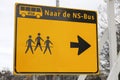 NS signs to redirect passengers to bus boarding point instead of train during maintenance work Royalty Free Stock Photo