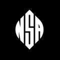 NSA circle letter logo design with circle and ellipse shape. NSA ellipse letters with typographic style. The three initials form a Royalty Free Stock Photo