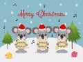 Three cute koalas chorus singing Christmas songs