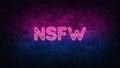 NSFW neon sign. purple and blue glow. neon text. Brick wall lit by neon lamps. Night lighting on the wall. 3d render