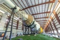 nside hangar with SATURN V Rocket in Space Center - close up of Rocket