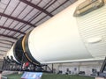 nside hangar with SATURN V Rocket in Space Center - close up of Rocket