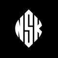 NSK circle letter logo design with circle and ellipse shape. NSK ellipse letters with typographic style. The three initials form a Royalty Free Stock Photo