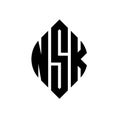 NSK circle letter logo design with circle and ellipse shape. NSK ellipse letters with typographic style. The three initials form a Royalty Free Stock Photo