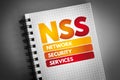 NSS - Network Security Services acronym on notepad, technology concept background