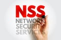 NSS NETWORK SECURITY SERVICES handwritten concept. Cybersecurity term NSS representing digital protection, encryption, and safe Royalty Free Stock Photo