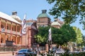 NSW Parliament Guard House with towers of Sydney Hospital, Australia