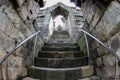 nterior of ancient Borobudur Temple. Empty stairs through arches to access Borobudur terraces. Popular tourist and Buddhist