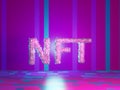 NTF text on vivid tech violet background. Non-refundable token. 3d render. Crypto art place for selling. Blockchain Royalty Free Stock Photo