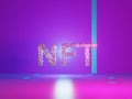 NTF text on vivid tech violet background. Non-refundable token. 3d render. Crypto art place for selling. Blockchain Royalty Free Stock Photo