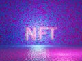 NTF text on vivid tech violet background. Non-refundable token. 3d render. Crypto art place for selling. Blockchain