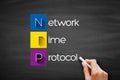 NTP - Network Time Protocol acronym, technology concept background on blackboard Royalty Free Stock Photo