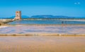 Nubia Tower at the Trapani salt flats. Sicily, southern Italy. Royalty Free Stock Photo