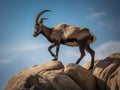 The Majestic Leap of the Ibex in Mountainous Terrain Royalty Free Stock Photo