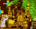 Nubian Princess. Seated on a gold chair with a leopard at her feet she exudes wealth, power and beauty. A fantasy digital art Royalty Free Stock Photo