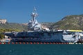 The nuclear aircraft carrier Charles de Gaulle docked in the Toulon harbor , France.